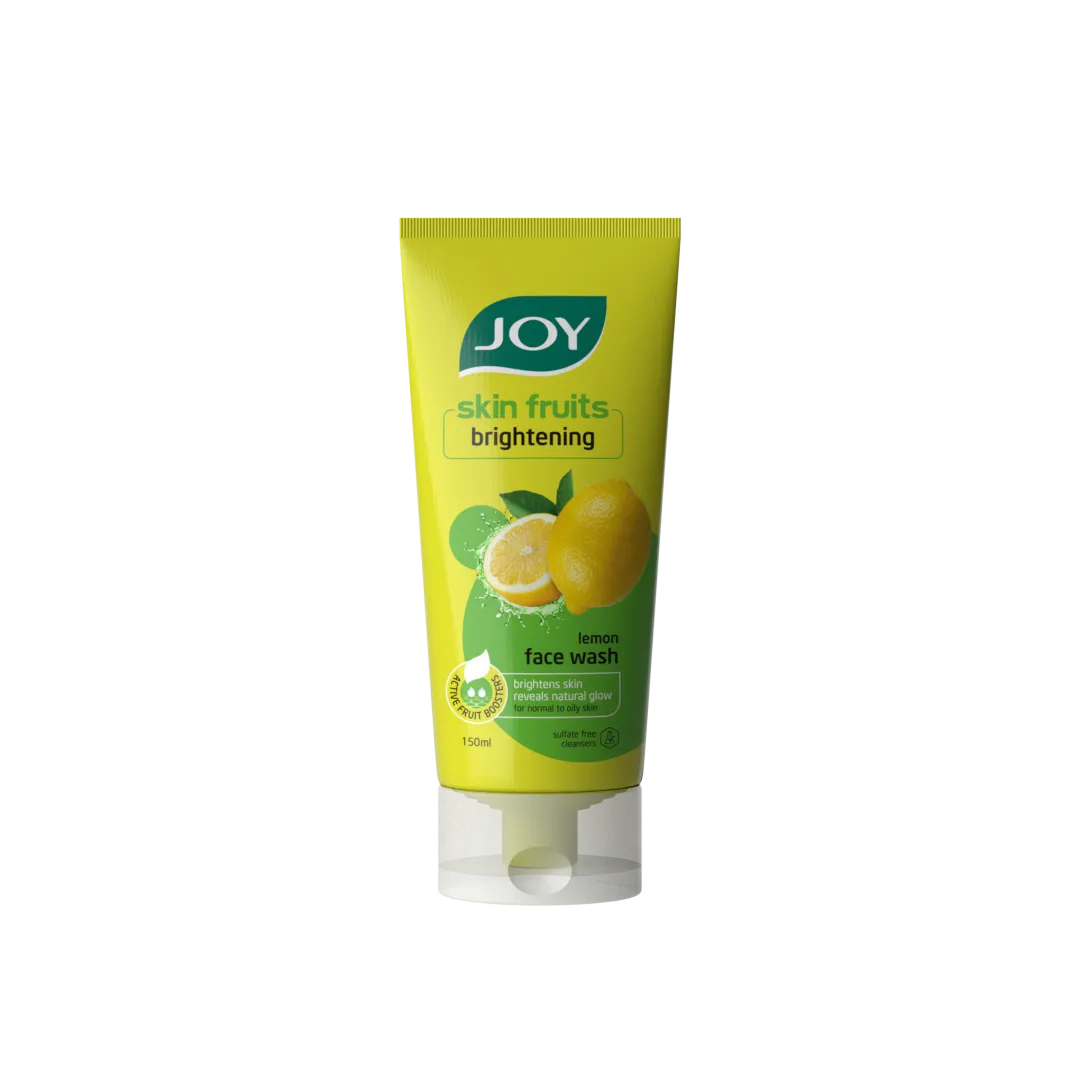 Joy skin fruits brightening lemon face wash — 3D variant render of yellow squeeze tube