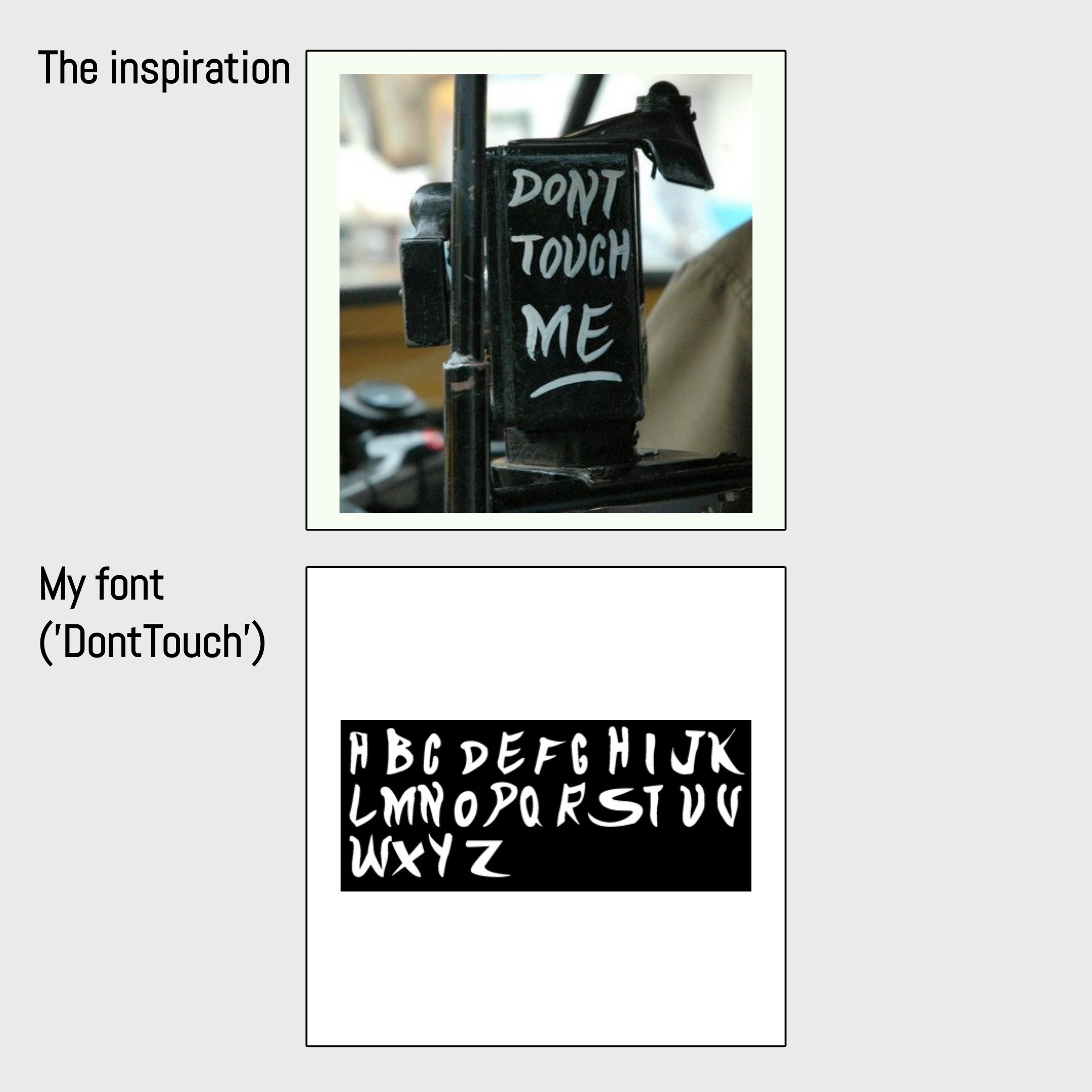 DontTouch font — inspiration and full alphabet specimen