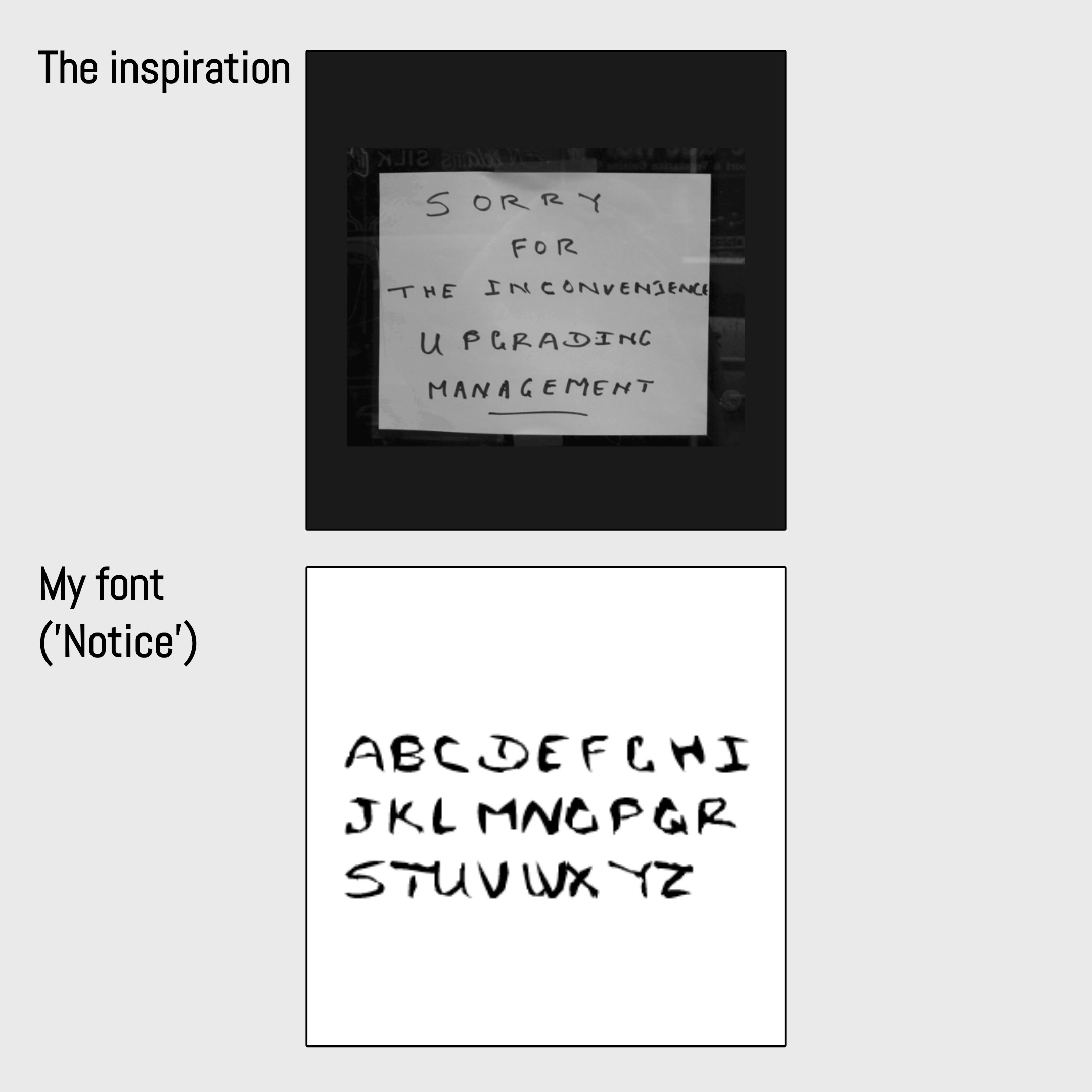 Notice font — inspiration and full alphabet specimen