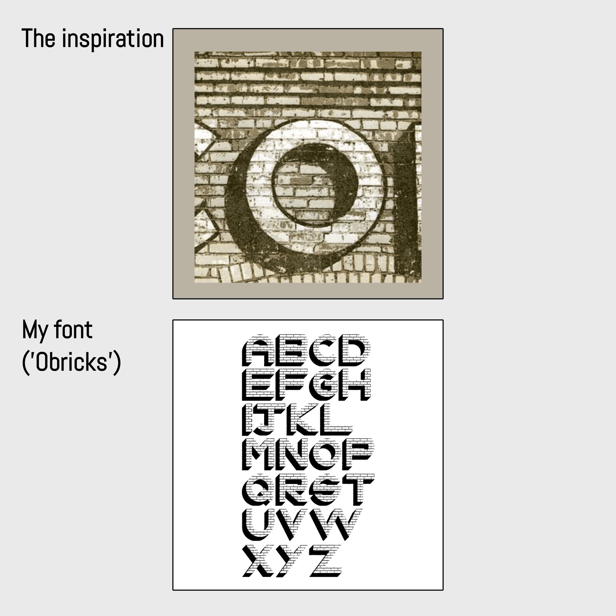 OBricks font — inspiration and full alphabet specimen
