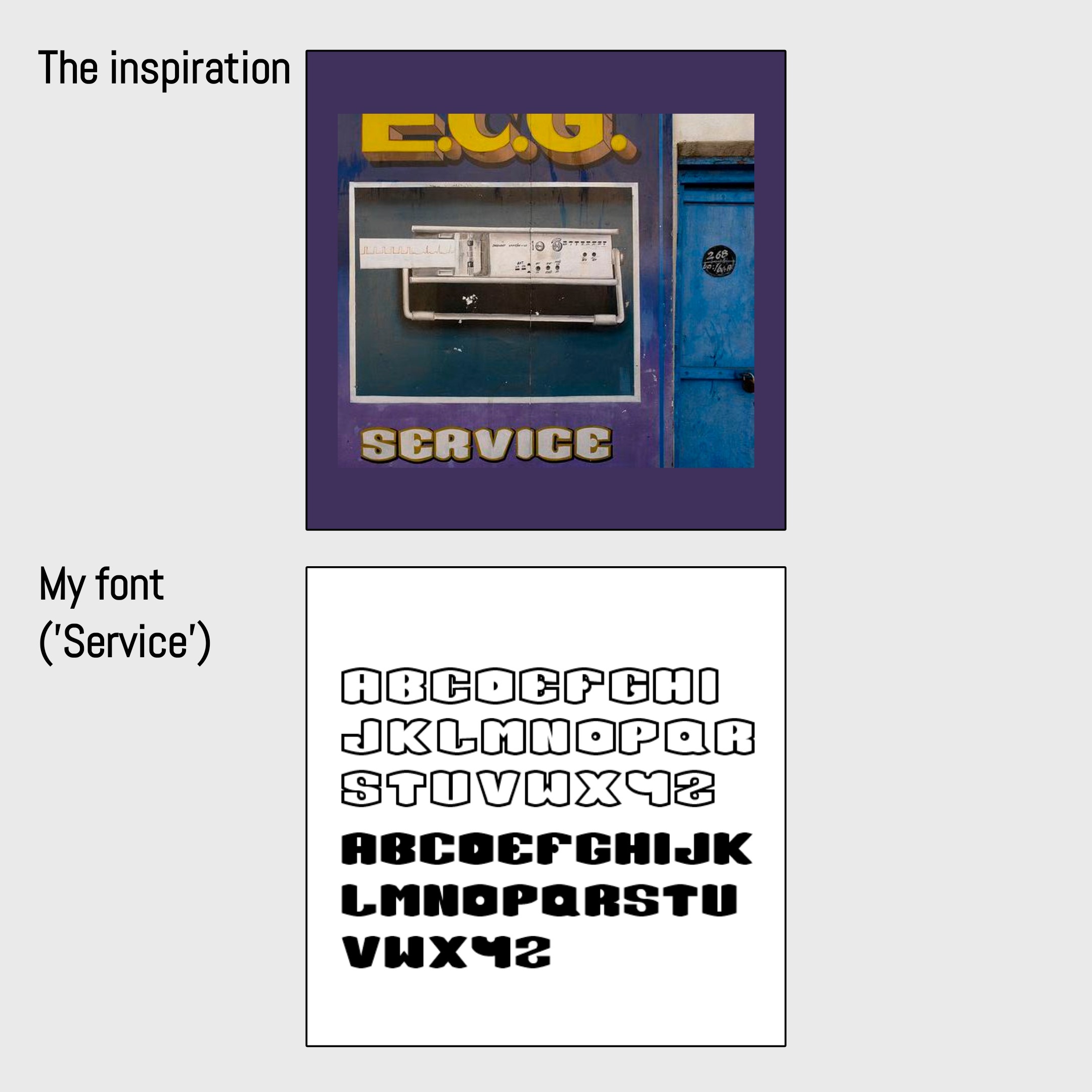 Service font — inspiration and full alphabet specimen