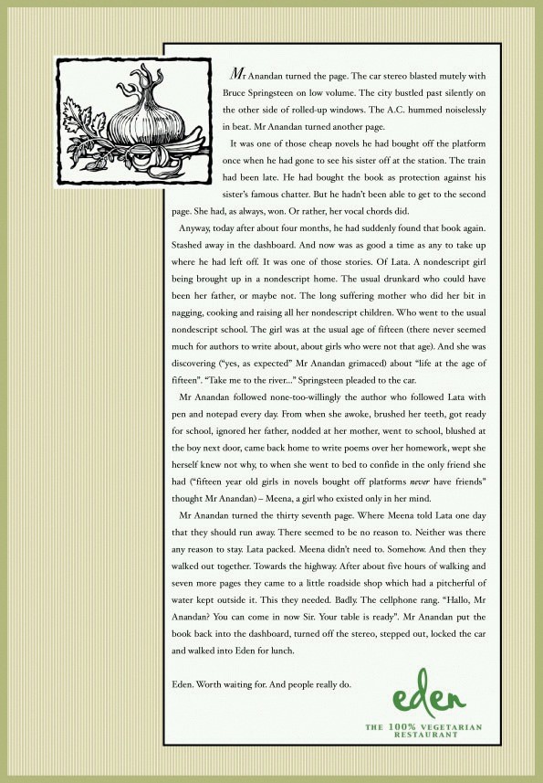 Eden restaurant print ad 7 — long-copy narrative campaign