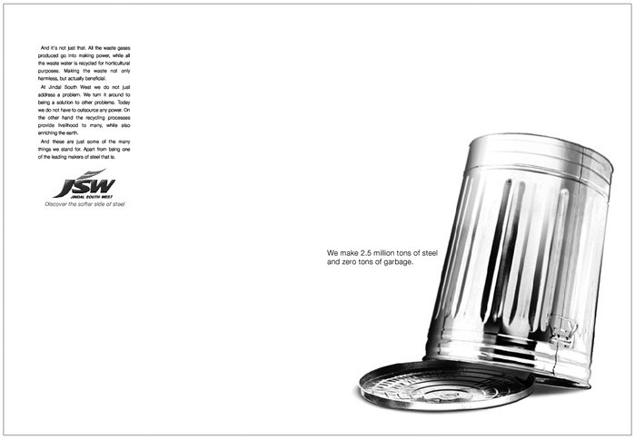 JSW Steel — corporate print ad, 'Discover the softer side of steel'