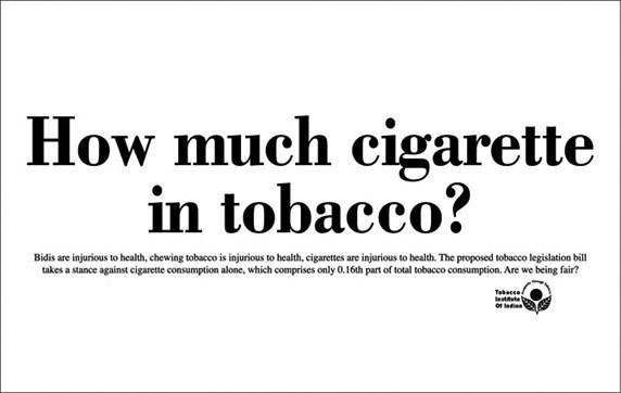 Tobacco Institute of India — 'How much cigarette in tobacco?' — advocacy print ad